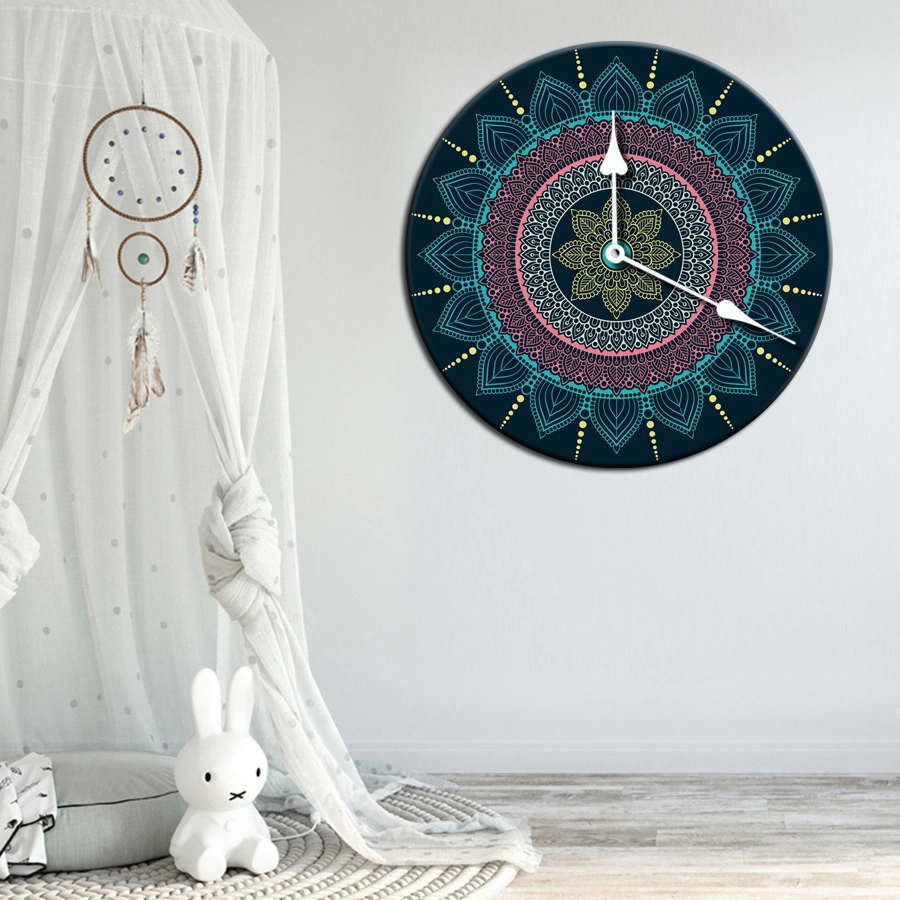 Custom Islamic Design Print Acrylic Wall Clock Glass Wall Clock Interior Decoration Painting Round Wall Art