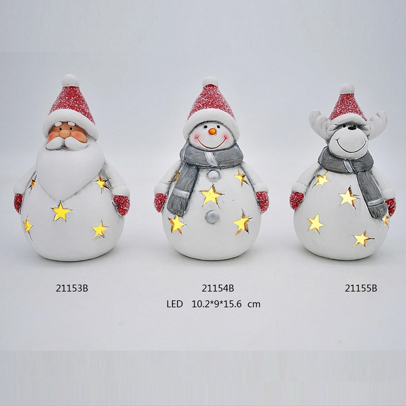 Ceramic Handpainted Craft, Santa Claus Assortment with LED, Candle Holder for Christmas Decoration