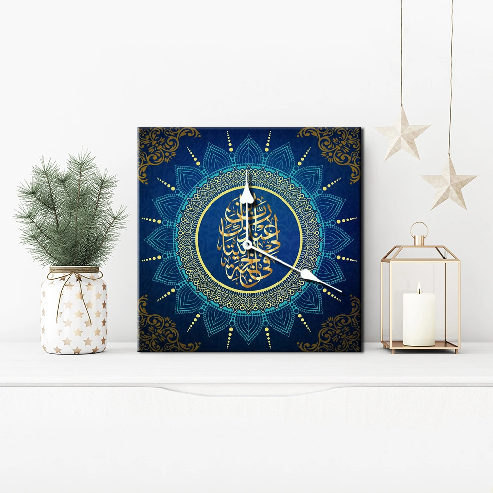 Custom Islamic Design Print Acrylic Wall Clock Glass Wall Clock Interior Decoration Painting Round Wall Art